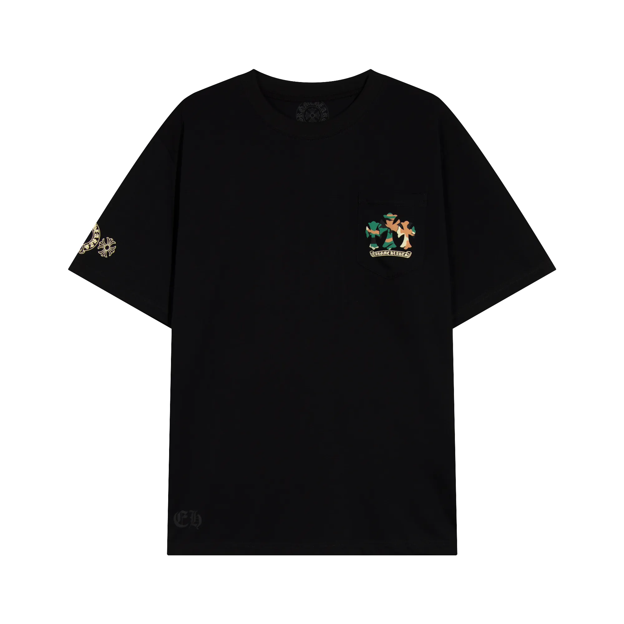 P150 Chrome Hearts Chrome Hearts Sanskrit Horseshoe Camouflage Print Short Sleeve Size: SMLXL Color: Black White
